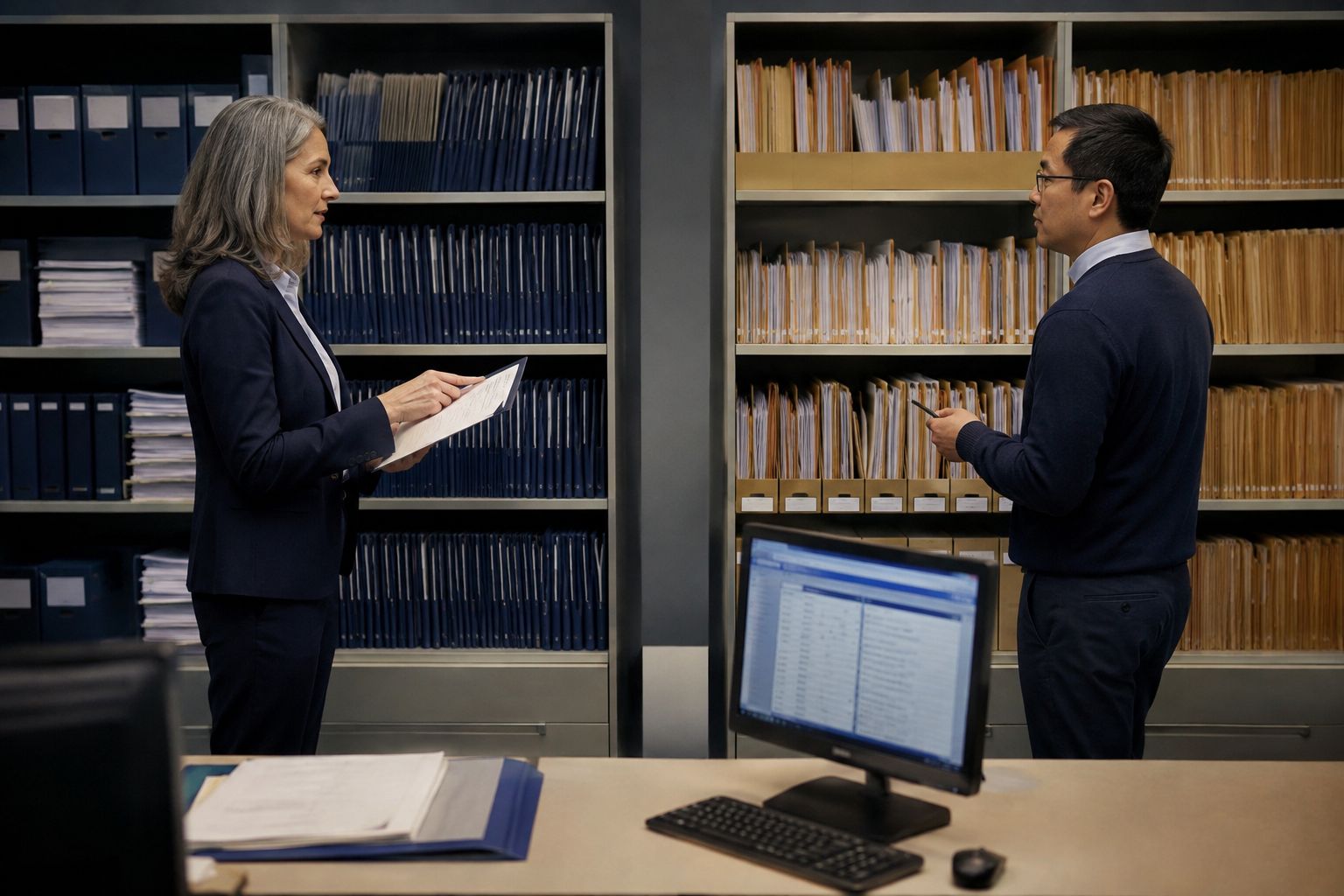 Profissionais revisam acesso, versão e origem de documentos empresariais.