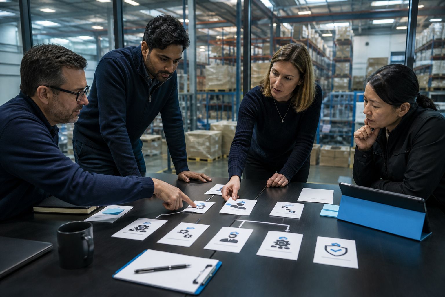 Pessoas de operação, produto e tecnologia definem responsabilidades em conjunto.